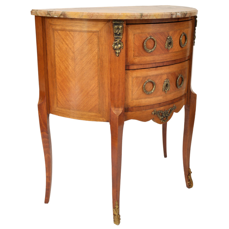 Pair of Antique French Louis XVI Walnut Marble & Ormolu Side Tables / Cabinets, circa 1880