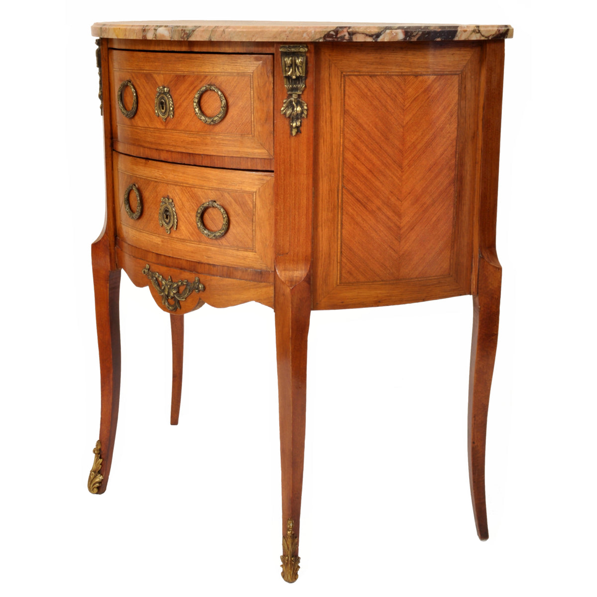 Pair of Antique French Louis XVI Walnut Marble & Ormolu Side Tables / Cabinets, circa 1880