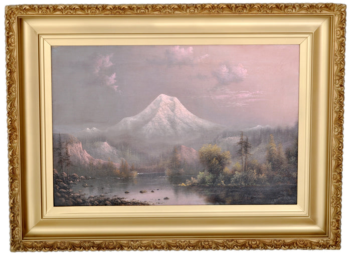 "Sunset on Mount Hood, Oregon," Antique Oil on Canvas by the Oregon Artist Eliza Barchus (1857-1959), Circa 1910