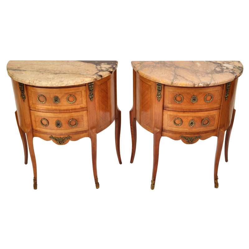 Pair of Antique French Louis XVI Walnut Marble & Ormolu Side Tables / Cabinets, circa 1880