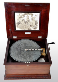 Antique 14" Disc Music Box in Mahogany Case by Criterion, Circa 1880