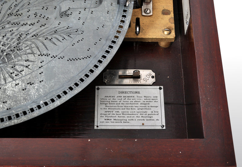 Antique 14" Disc Music Box in Mahogany Case by Criterion, Circa 1880