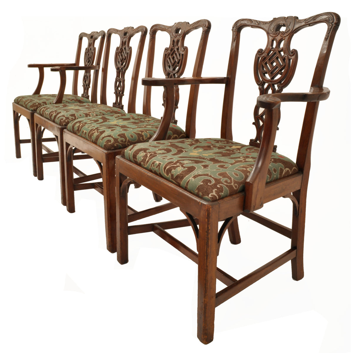 Set of Four Antique 19th Century Carved Mahogany Chippendale Dining Chairs, circa 1890