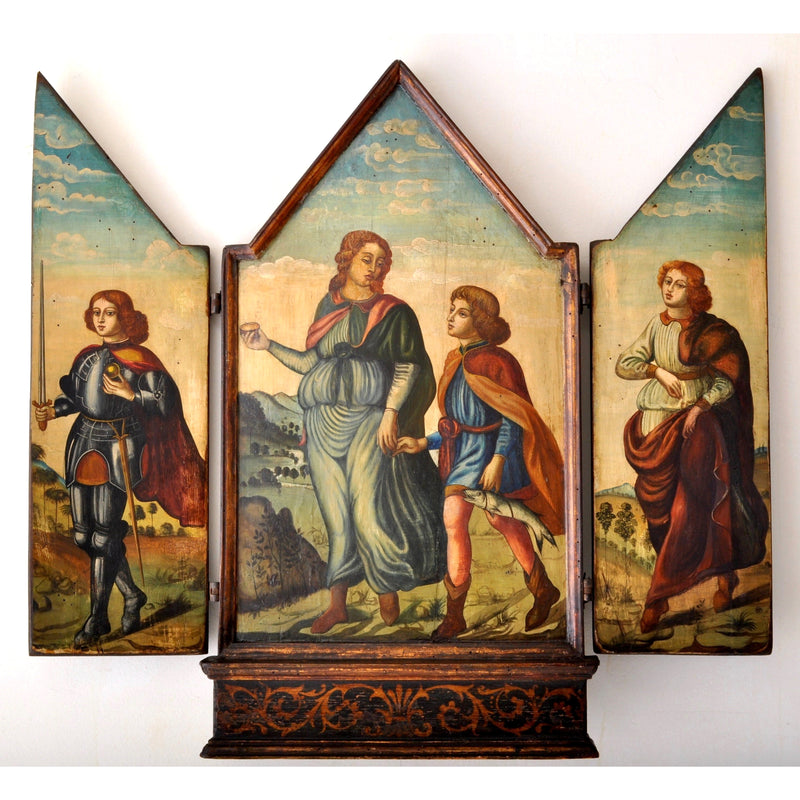 Antique 17th Century Flemish Netherlandish Religious Baroque Gilt Wood Triptych Painting