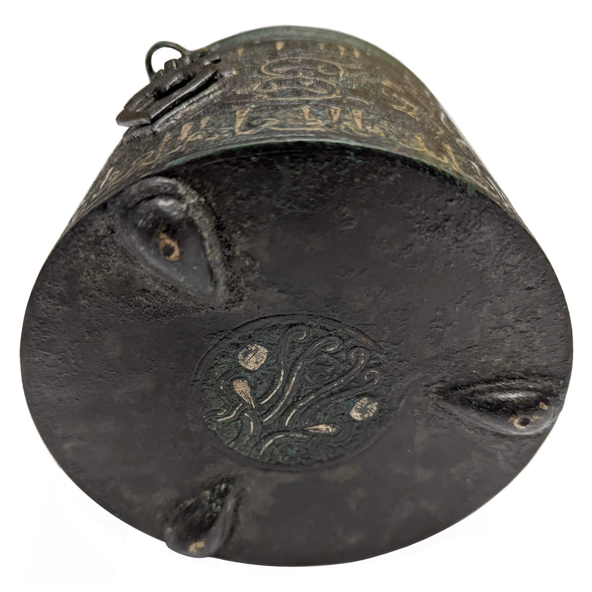 Ancient Islamic Persian Khurasan Silver Inlaid Bronze Caligraphy Inkwell Circa 1200