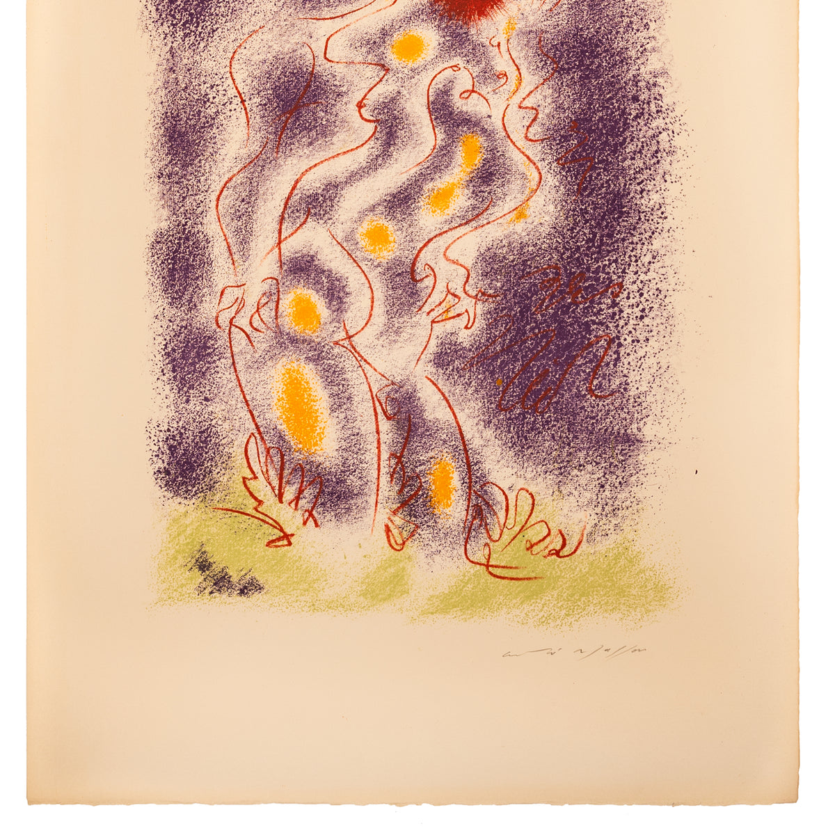Original French Surrealist MCM Modernist Signed Abstract Lithograph Andre Masson