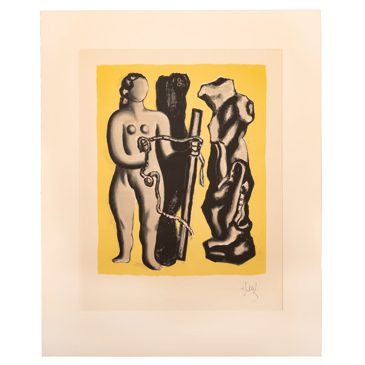 Original French MCM Modernist Signed Abstract Lithograph Fernand Leger 1952