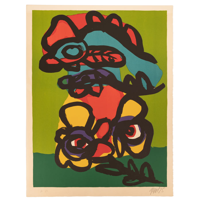 Original Dutch MCM Modernist Signed Proof Abstract Lithograph Karel Appel, 1975