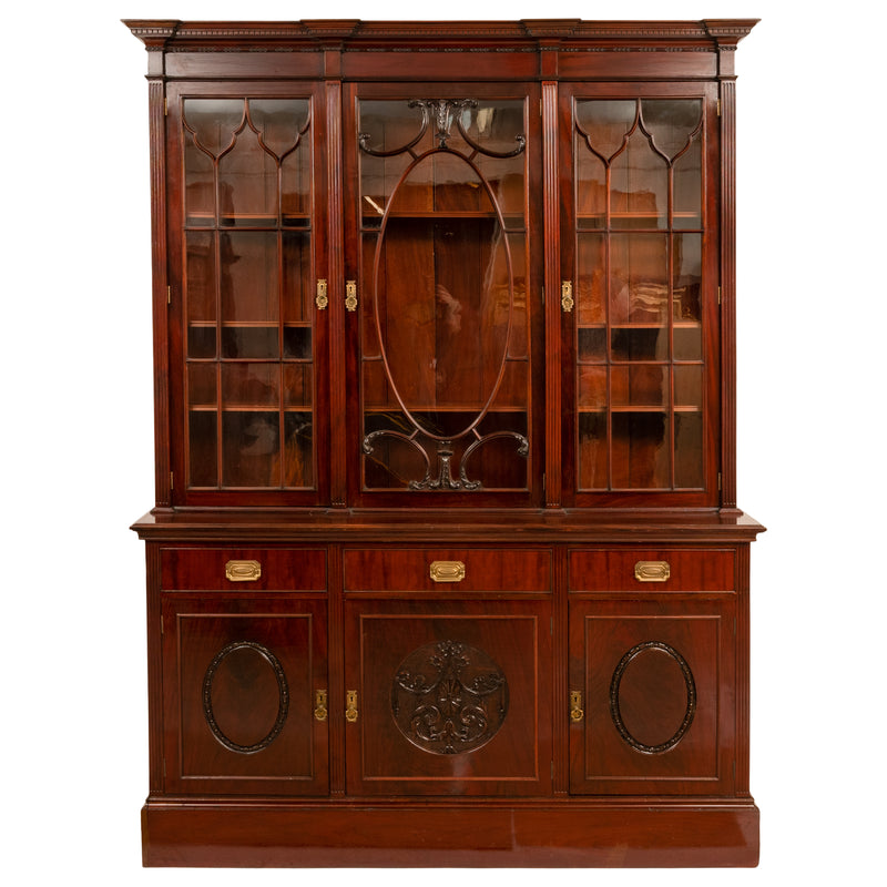 Antique Pair 19th Century Mahogany Bibliotheque Library Bookcase Cabinets, Circa 1880
