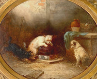 Antique English Oil Painting, "Three Terrier Dogs," George Armfield (1808-1893), circa 1860