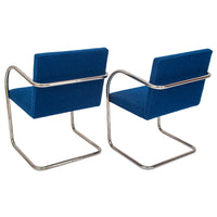 Pair Knoll Mid Century Modern Blue Chrome BRNO Mies Van Der Rohe Chairs,1980