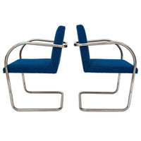 Pair Knoll Mid Century Modern Blue Chrome BRNO Mies Van Der Rohe Chairs,1980