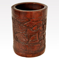 Antique Chinese Qing Dynasty Carved Bamboo Brush Pot, Circa 1850