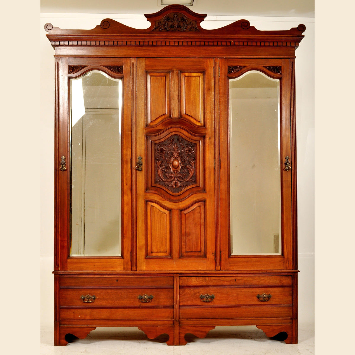 Antique English Satin Walnut Armoire/Wardrobe/Compactum, Circa 1880