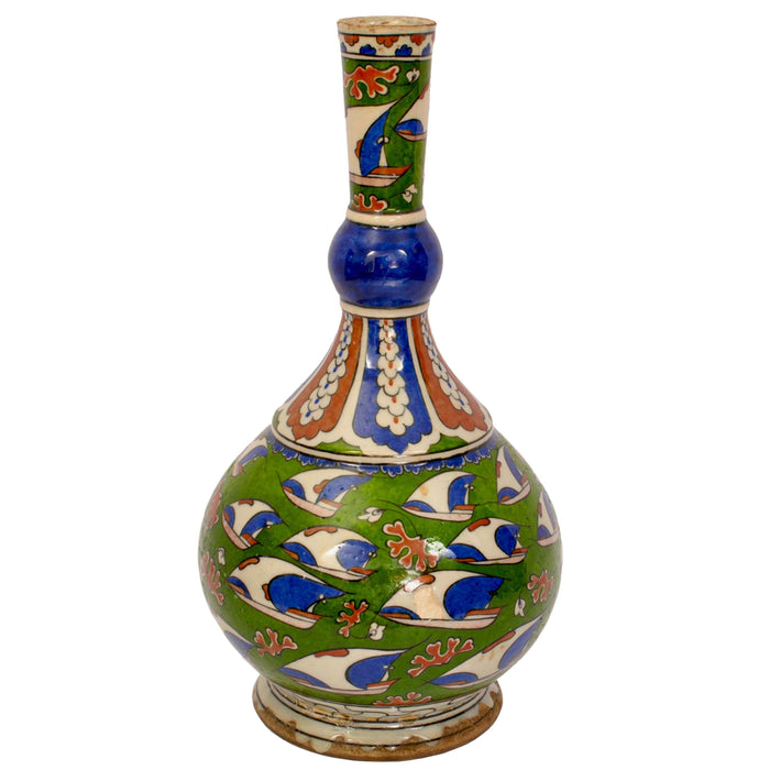 Antique 19th Century Iznik Style Islamic Pottery Bottle Shaped Vase, Samson, circa 1880