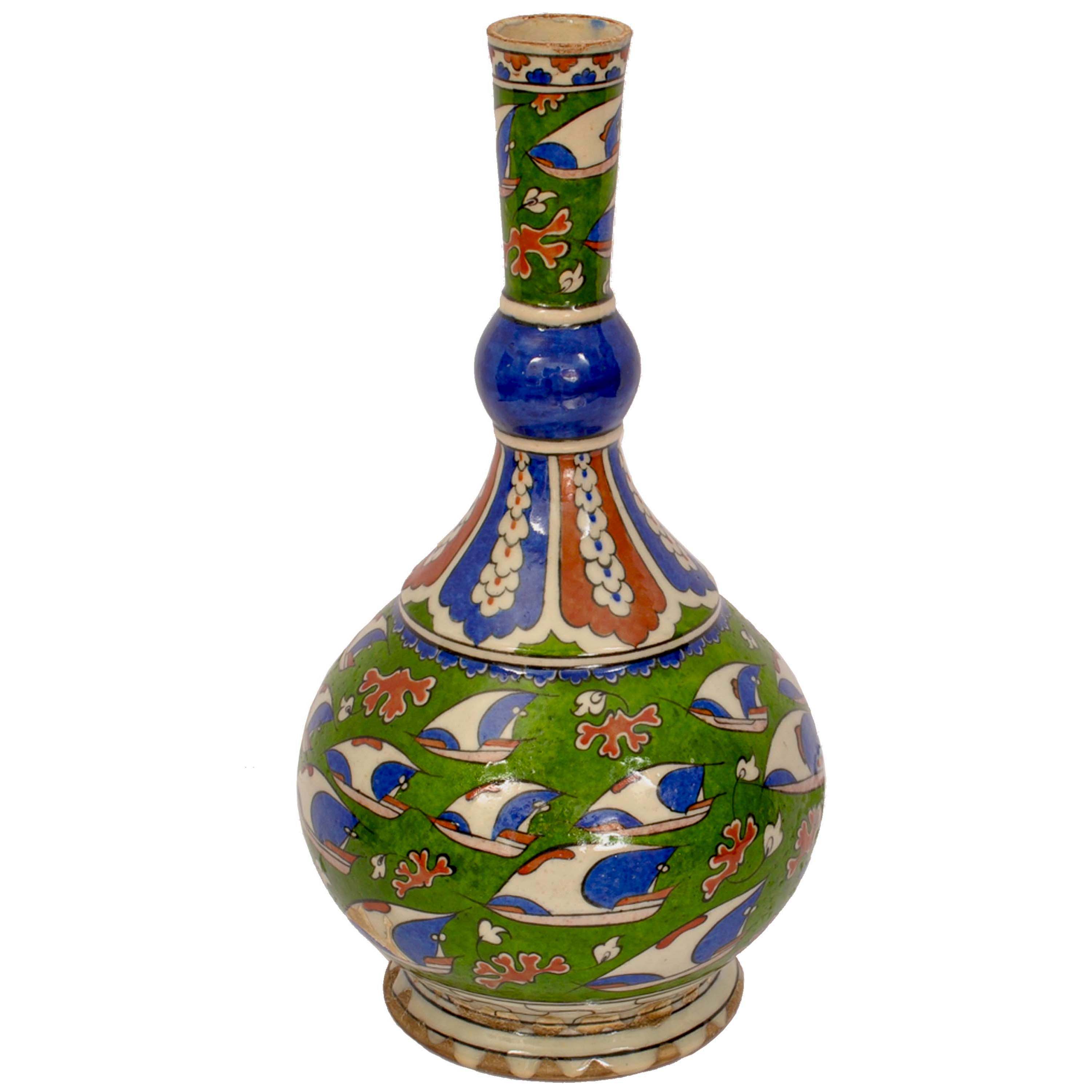 Antique 19th Century Iznik Style Islamic Pottery Bottle