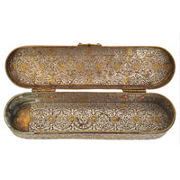 Antique Islamic 15th Century Mamluk Qalamdan Gold Silver Inlaid Brass Pen Box