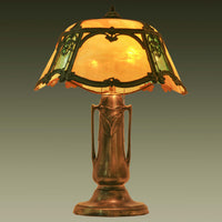 Antique American Art Nouveau Bronze & Slag Glass Table Lamp, circa 1910