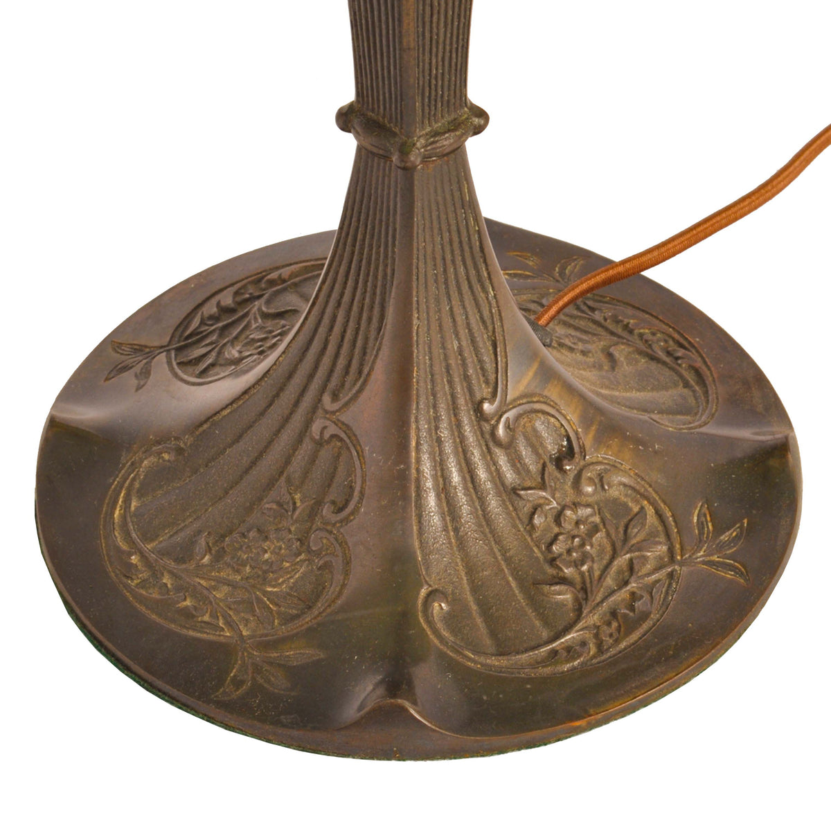 Antique American Art Nouveau Bronze & Leaded Glass Table Lamp by Wilkinson, circa 1910