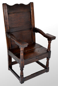 Antique English Oak Jacobean Commonwealth Period Wainscot Armchair, circa 1650