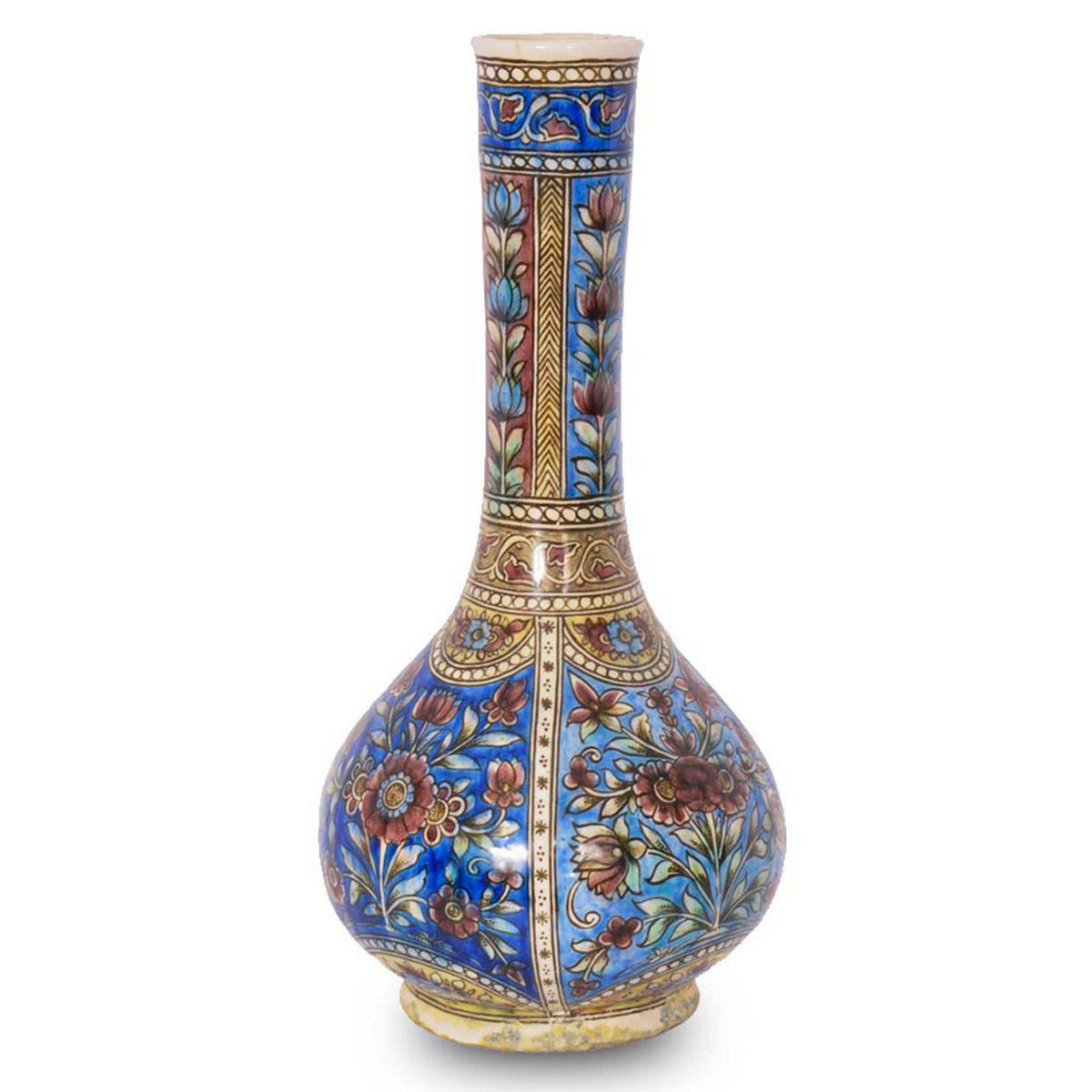 Pair 19th Century Antique Islamic Ottoman Iznik Kutahya Bottle Vases Turkey, Circa 1820