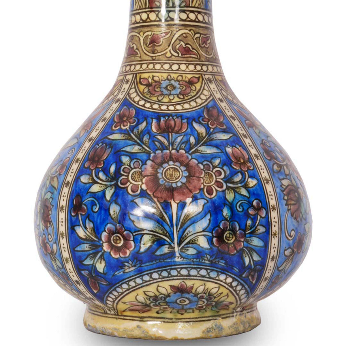 Pair 19th Century Antique Islamic Ottoman Iznik Kutahya Bottle Vases Turkey, Circa 1820