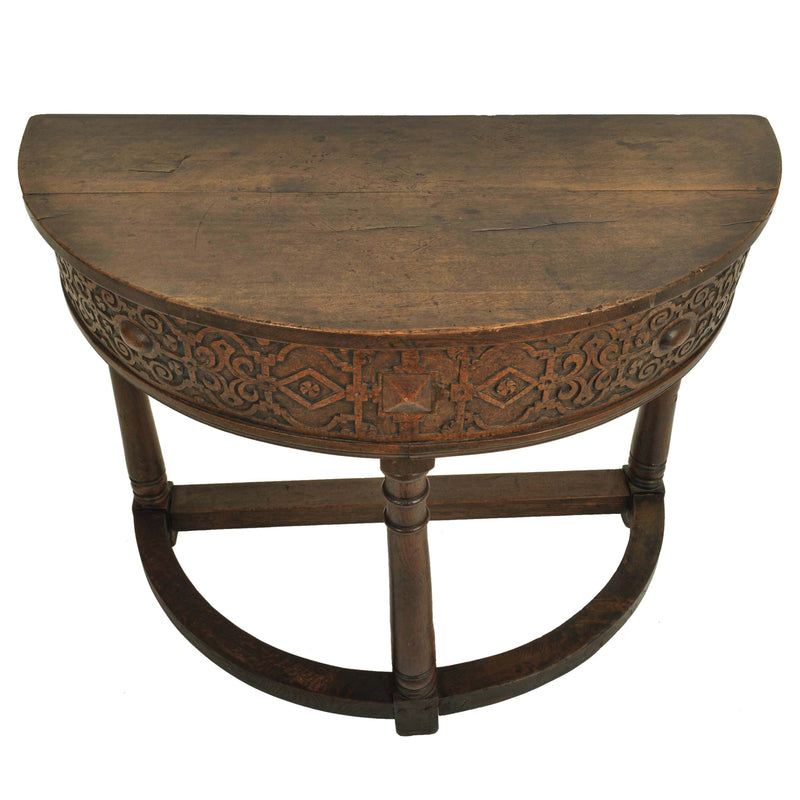 Antique 17th Century James I Jacobean Carved Oak Demi-lune Credence Table, circa 1620