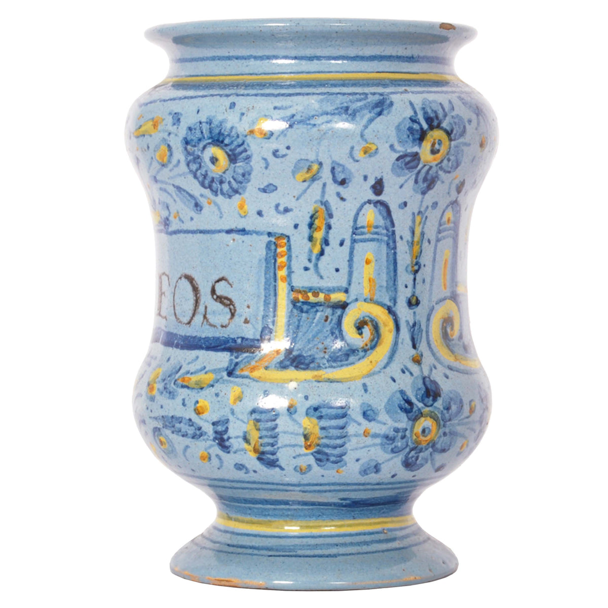 Pair Antique Italian Maiolica Pottery Albarelli Medicine Apothecary Jars, Circa 1650