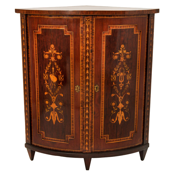 Antique Georgian Regency Marquetry Bow-fronted Neoclassical Corner Cabinet, circa 1800