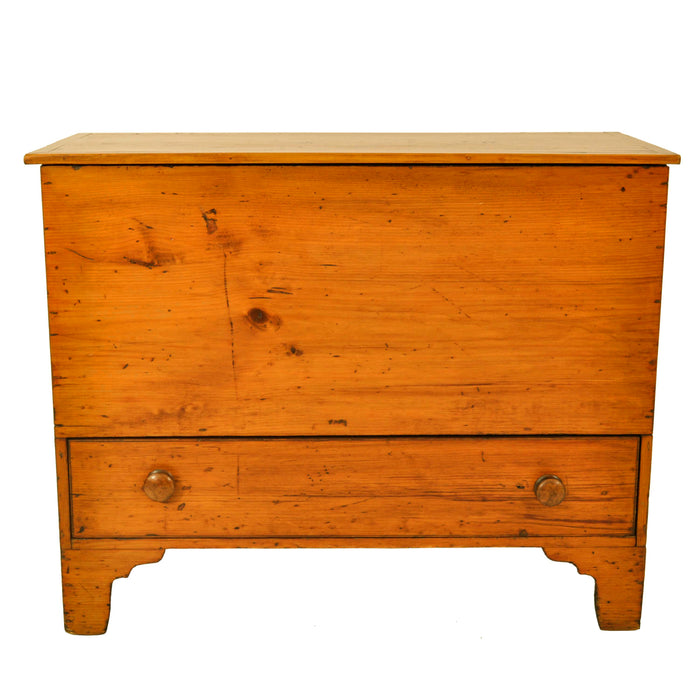 Antique New England Country Chippendale Pumpkin Pine Blanket Box Chest, 1790