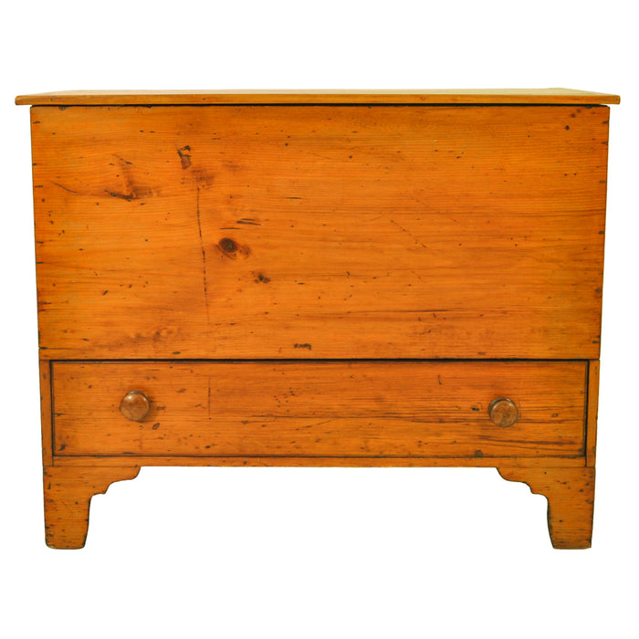 Antique New England Country Chippendale Pumpkin Pine Blanket Box Chest, 1790
