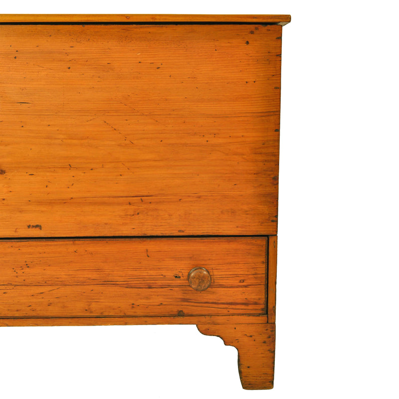 Antique New England Country Chippendale Pumpkin Pine Blanket Box Chest, 1790