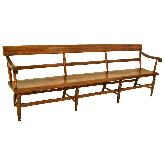 Antique Federal New England Windsor Spindle Back Cherry Bench Settee 1820