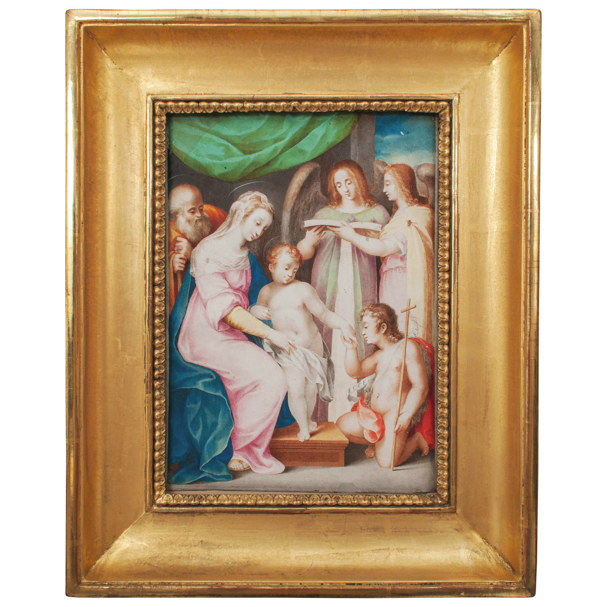 Italian Renaissance Tempera on Parchment Painting Holy Family by Giuseppe Cesari
