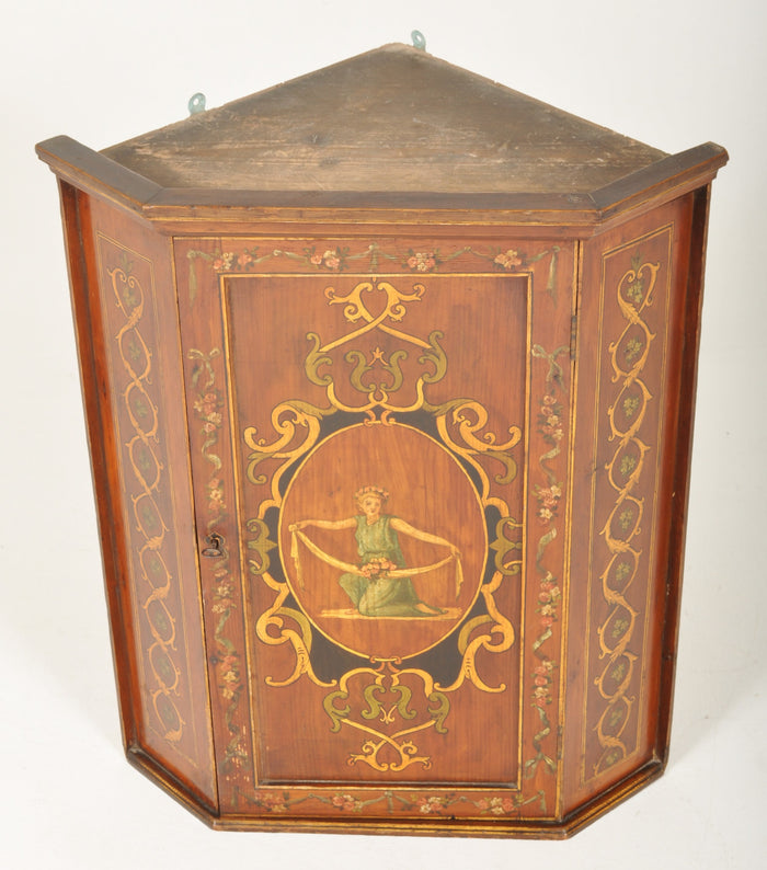 Antique Late Victorian Hand Painted Corner Cabinet, Circa 1875