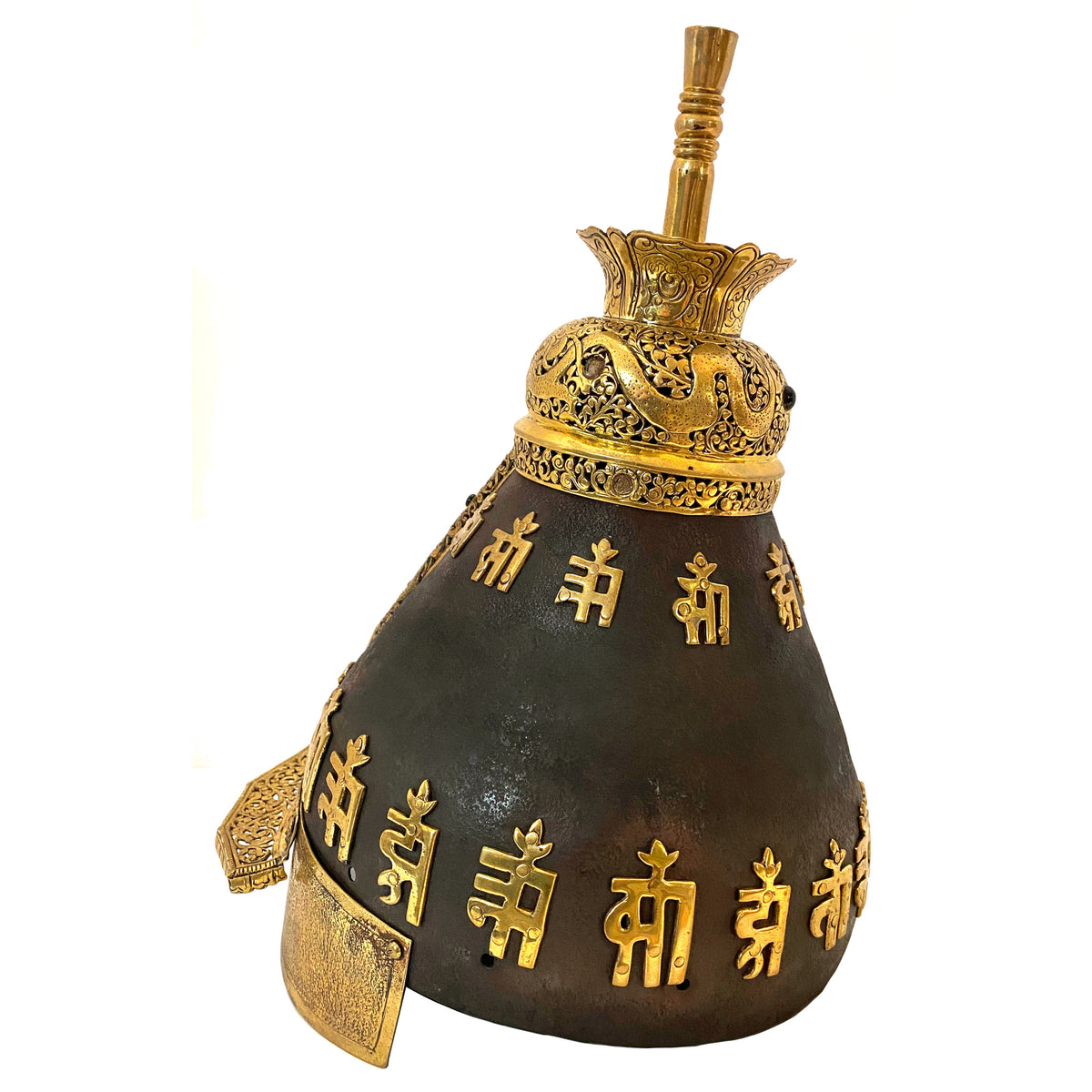 Antique 18th Century Imperial Qing Dynasty Parcel Gilt Iron Chinese Helmet, circa 1750