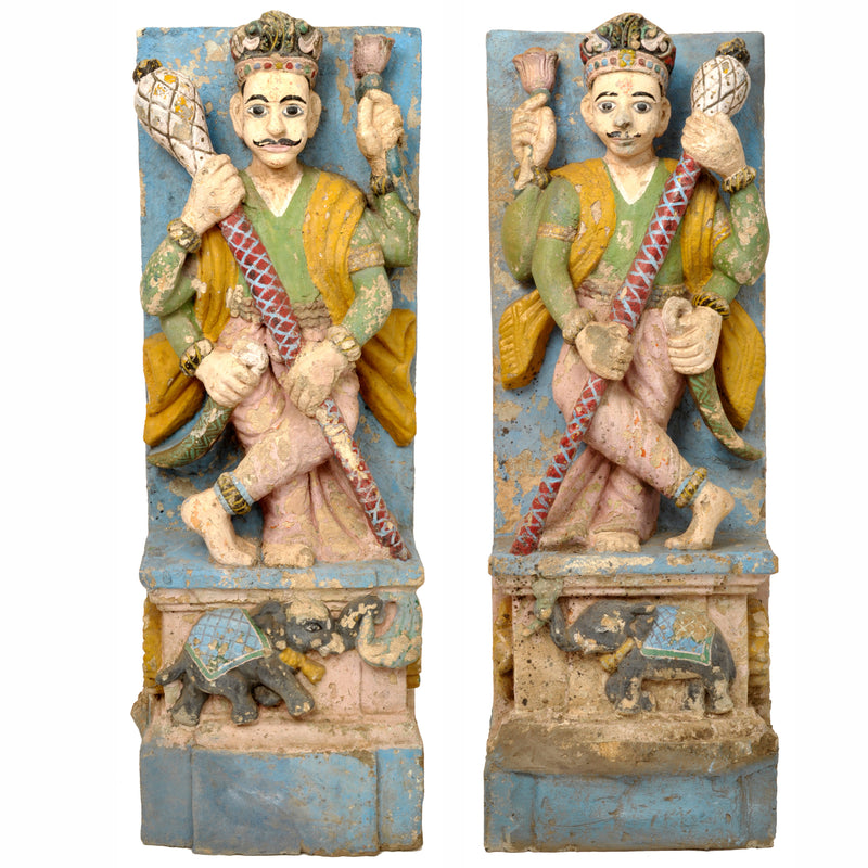 Pair of Antique 19th Century Indian Hindu Carved Stone Temple Guard Statues, circa 1850