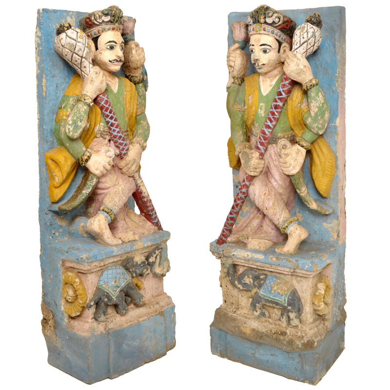 Pair of Antique 19th Century Indian Hindu Carved Stone Temple Guard Statues, circa 1850