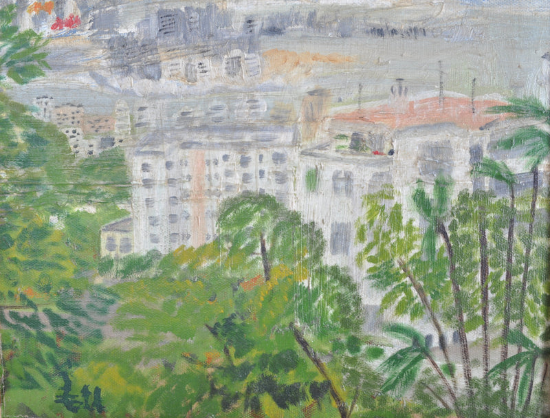Impressionist Original Oil Painting Landscape of Hong Kong circa 1950s, Chinese Hu Shanyu (1909-1993)