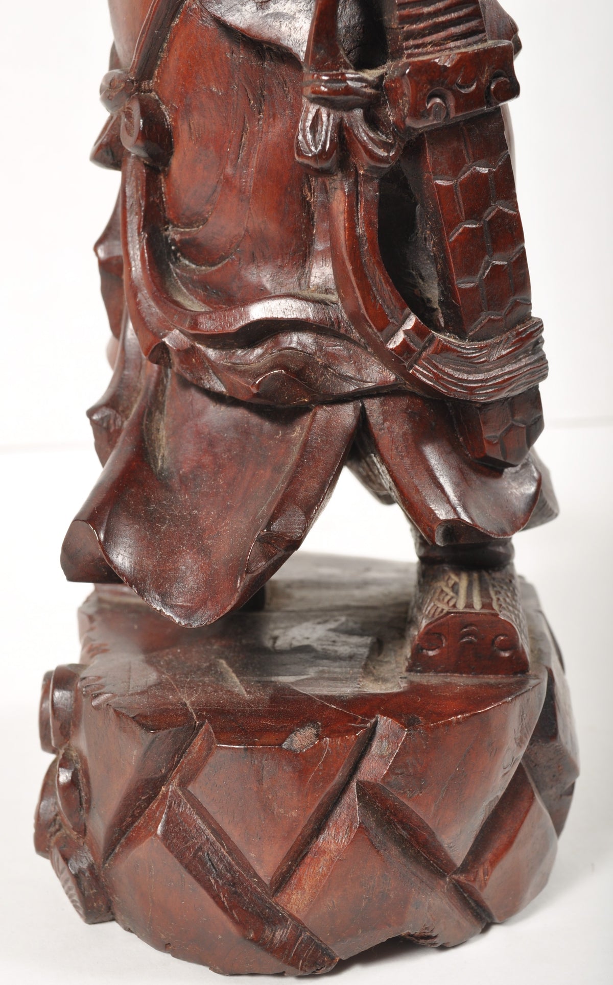 Antique Chinese Carved Wooden Warrior in Zeitan Wood, Circa 1850
