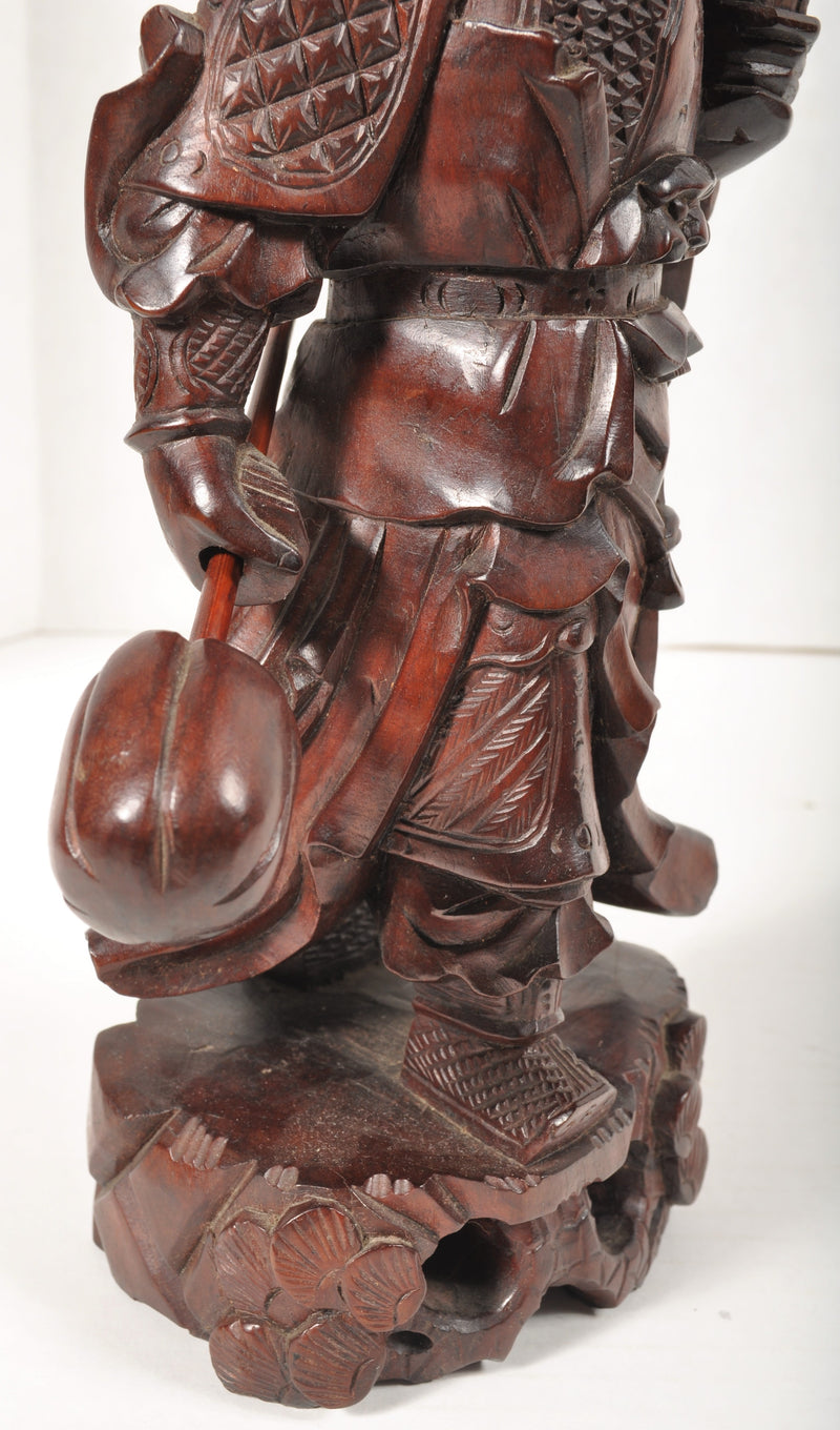 Antique Chinese Carved Wooden Warrior in Zeitan Wood, Circa 1850