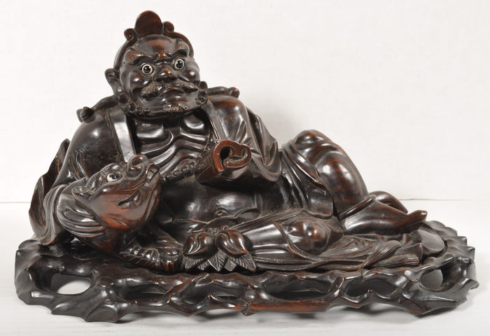 Antique Chinese Qinq Dynasty Rosewood Carving of an Immortal, Circa 1880