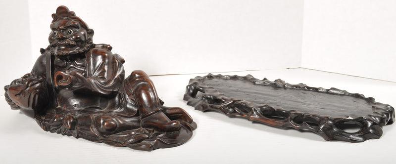 Antique Chinese Qinq Dynasty Rosewood Carving of an Immortal, Circa 1880