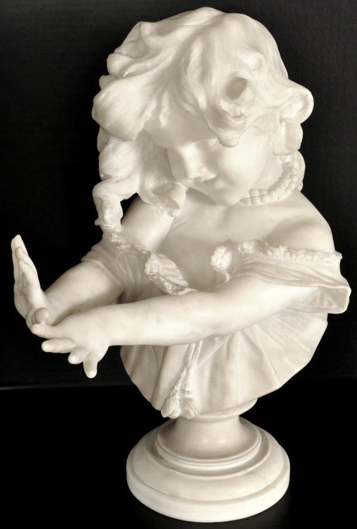 Antique Alabaster Bust on Verde Antico Column by Emilio Fiaschi (1858-1941), Circa 1890