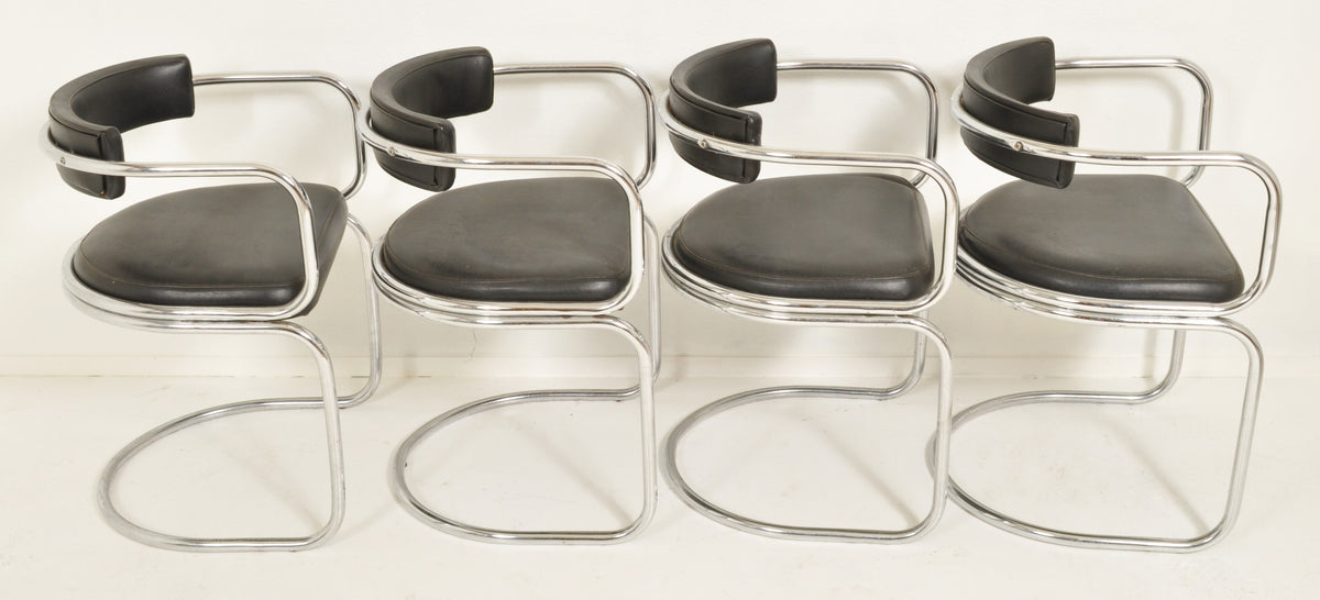 Mid-Century Modern Tubular Steel & Vinyl Dinette Set (4 Chairs & Table), 1960s