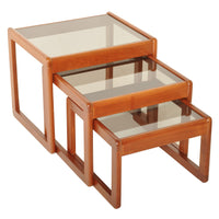 Mid-Century Modern Danish Teak Nest of Tables with Smoked Glass, 1960s