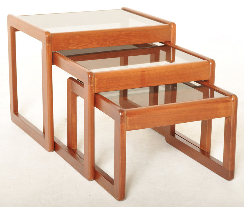 Mid-Century Modern Danish Teak Nest of Tables with Smoked Glass, 1960s